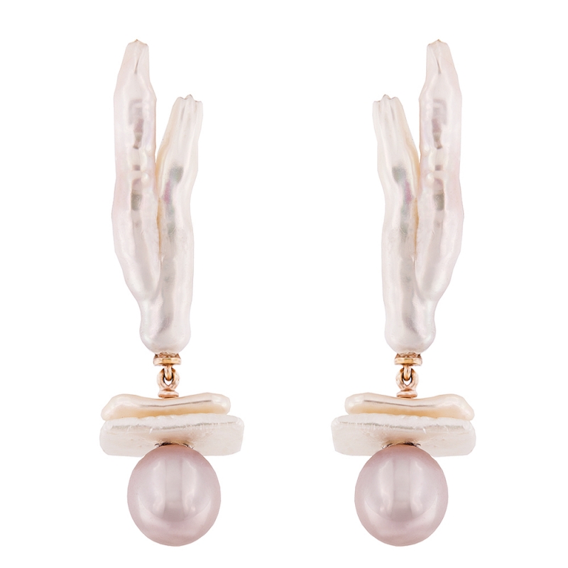 Pendientes en plata rosada y perlas. - REF. N-Nº576P 0