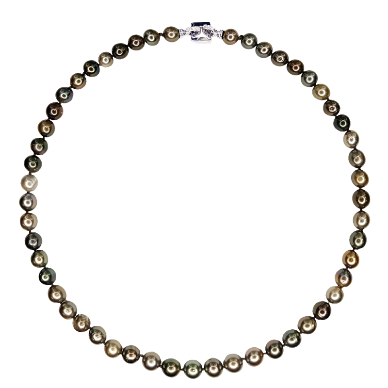 Collar perlas cultivadas Tahití con cierre de oro blanco y brillantes. - REF. N-101281H 0
