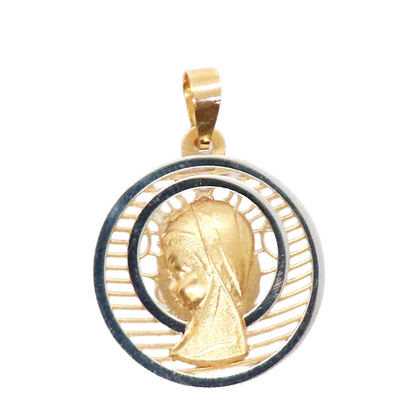 Medalla redonda en oro amarillo y blanco 18 k. - REF. SO-F49R 0