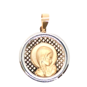 Medalla redonda virgen oro amarillo y blanco 18 k. - REF. SO-F50R