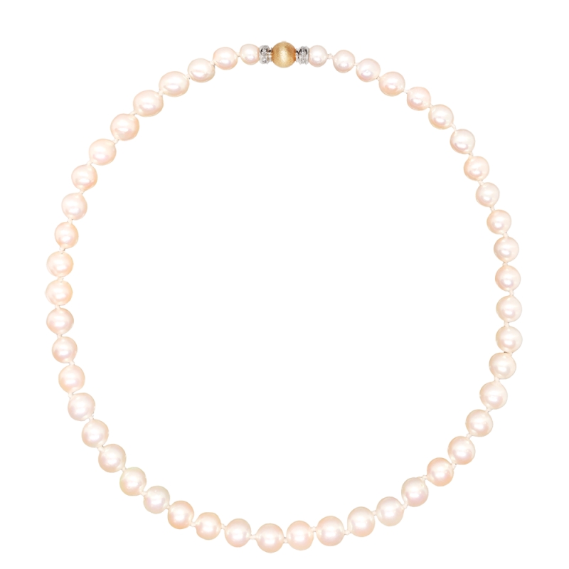 Collar de perlas Japón y cierre en oro amarillo y blanco 18 k y brillantes. - REF. N-101283H 0