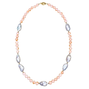 Collar de perlas barrocas cultivadas coral y cierre en oro amarillo 18 k. - REF. N-101284H
