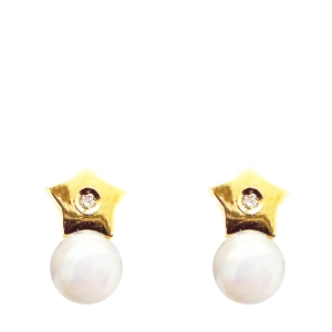 Pendientes Tiny corona oro 18 k perlas y topacios. - REF. 12922G